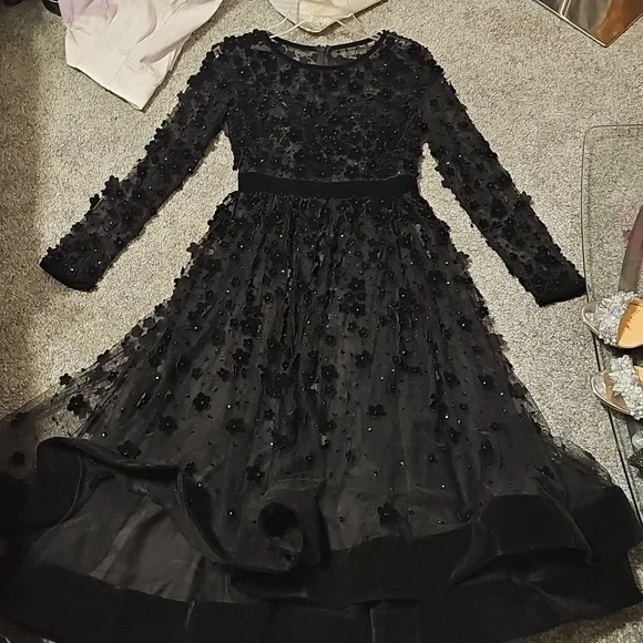 Mac Duggal Black Flower Applique Fit & Flare Dress - Picture 5 of 12